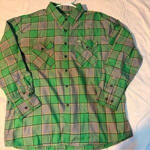 DIXXON Green and Gray Plaid Casual Button Down Shirt